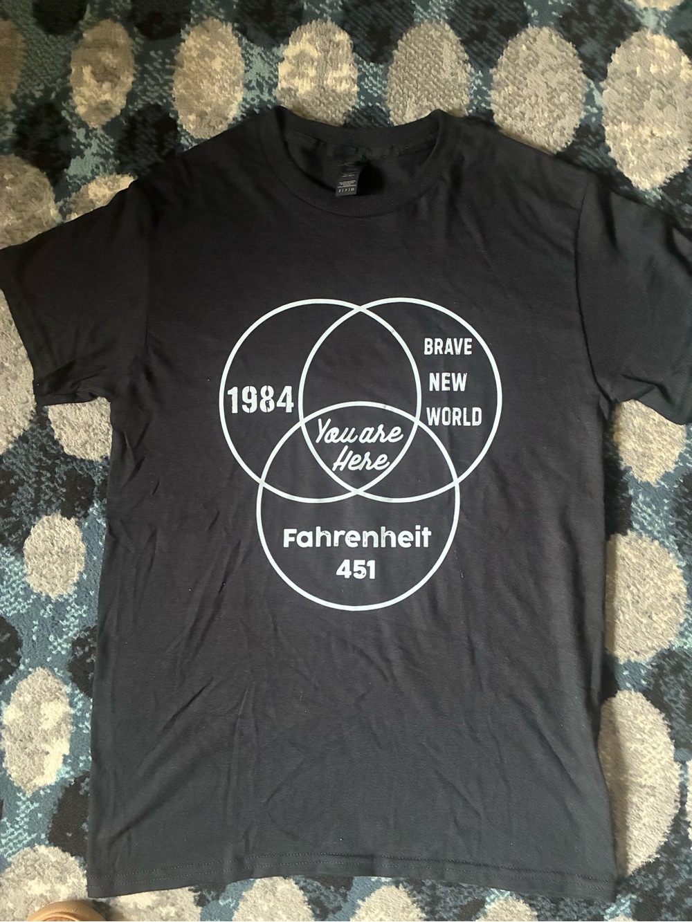 Gildan Black Graphic Tee with White Literary Venn Print